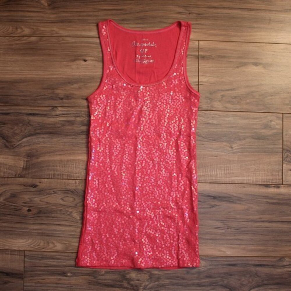 Aeropostale Pink Sequin Stretch Tank Top S
